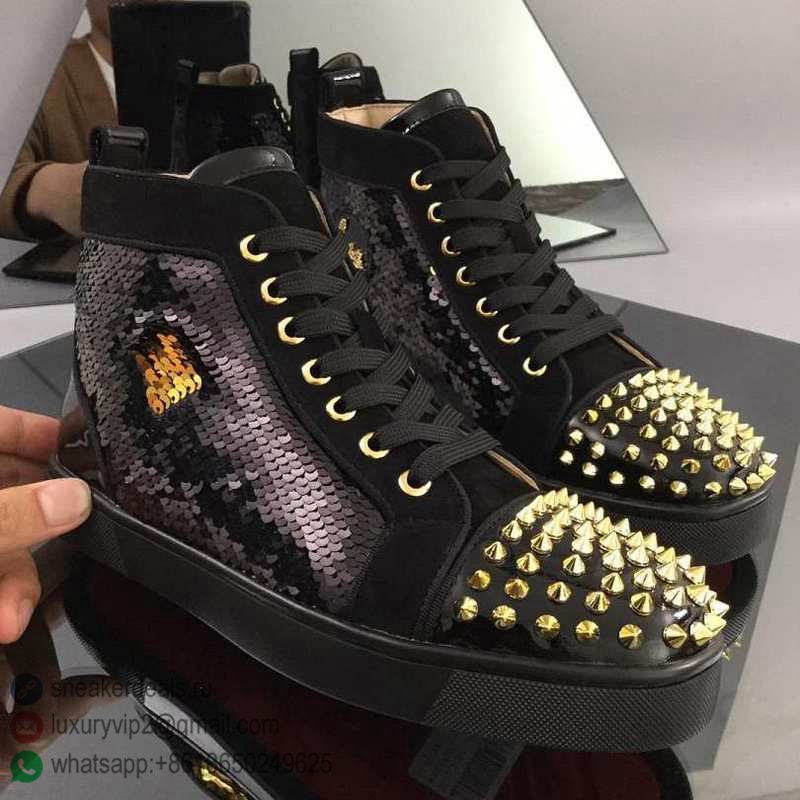 CHRISTIAN LOUBOUTIN UNISEX HIGH SNEAKERS BLACK GOLD SCALE D8010310